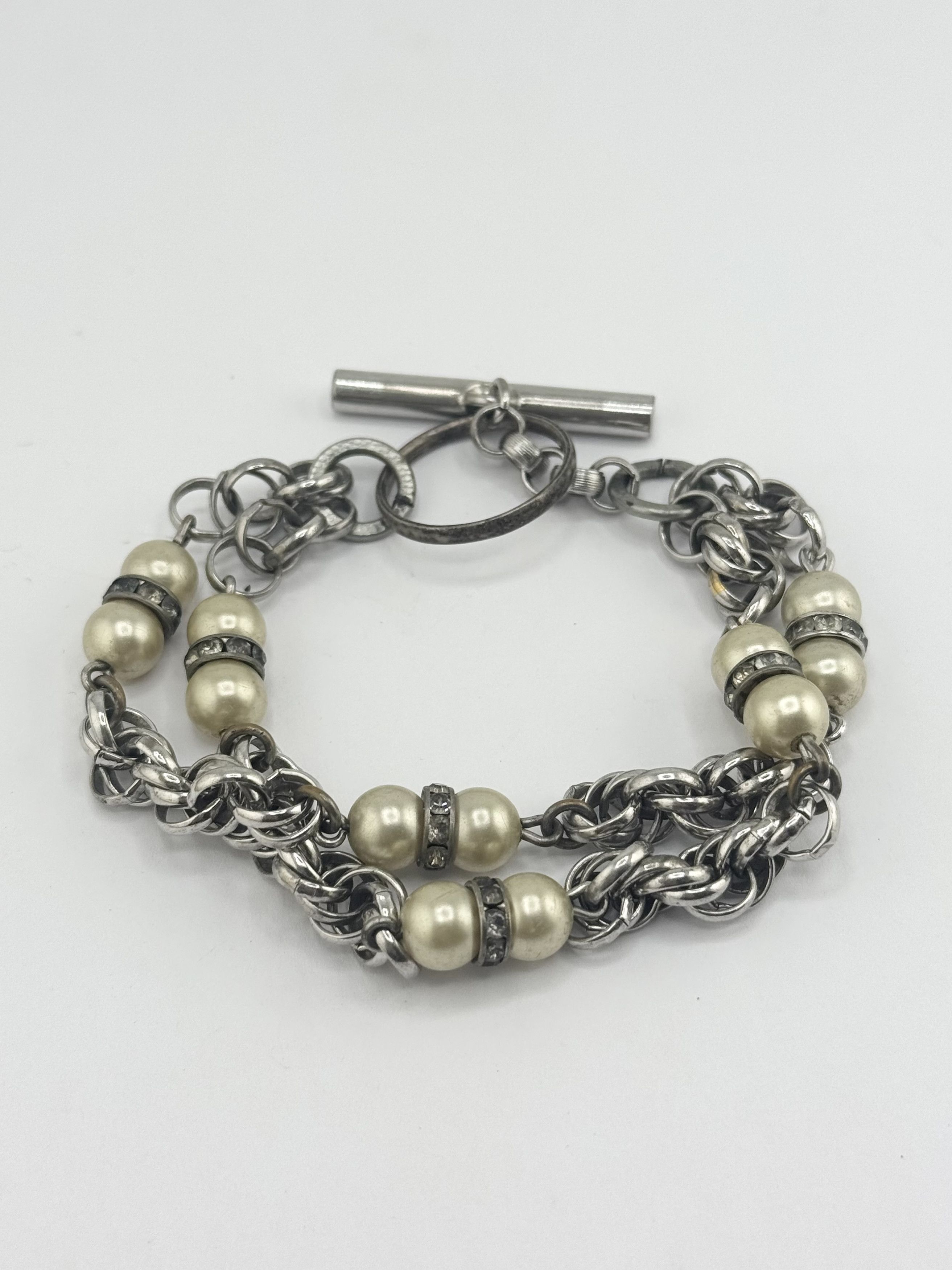 Vintage Vintage silver chain pearl rhinestone bracelet Size ONE SIZE - 2 Thumbnail