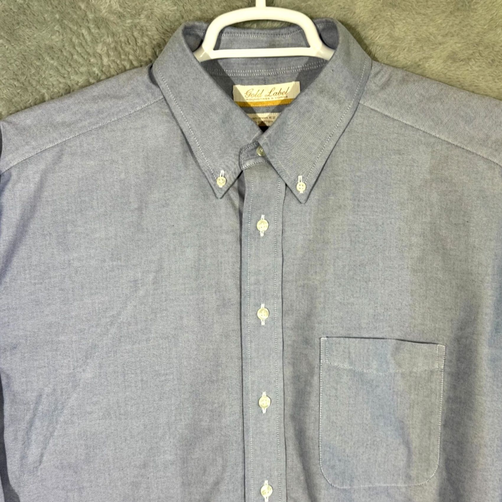 Roundtree & Yorke Gold Label Dress Shirt Purple Solid 100% Cotton Long Sleeve Button-Down Mens Regular XL? 17.5×35 Size 46R - 4 Thumbnail