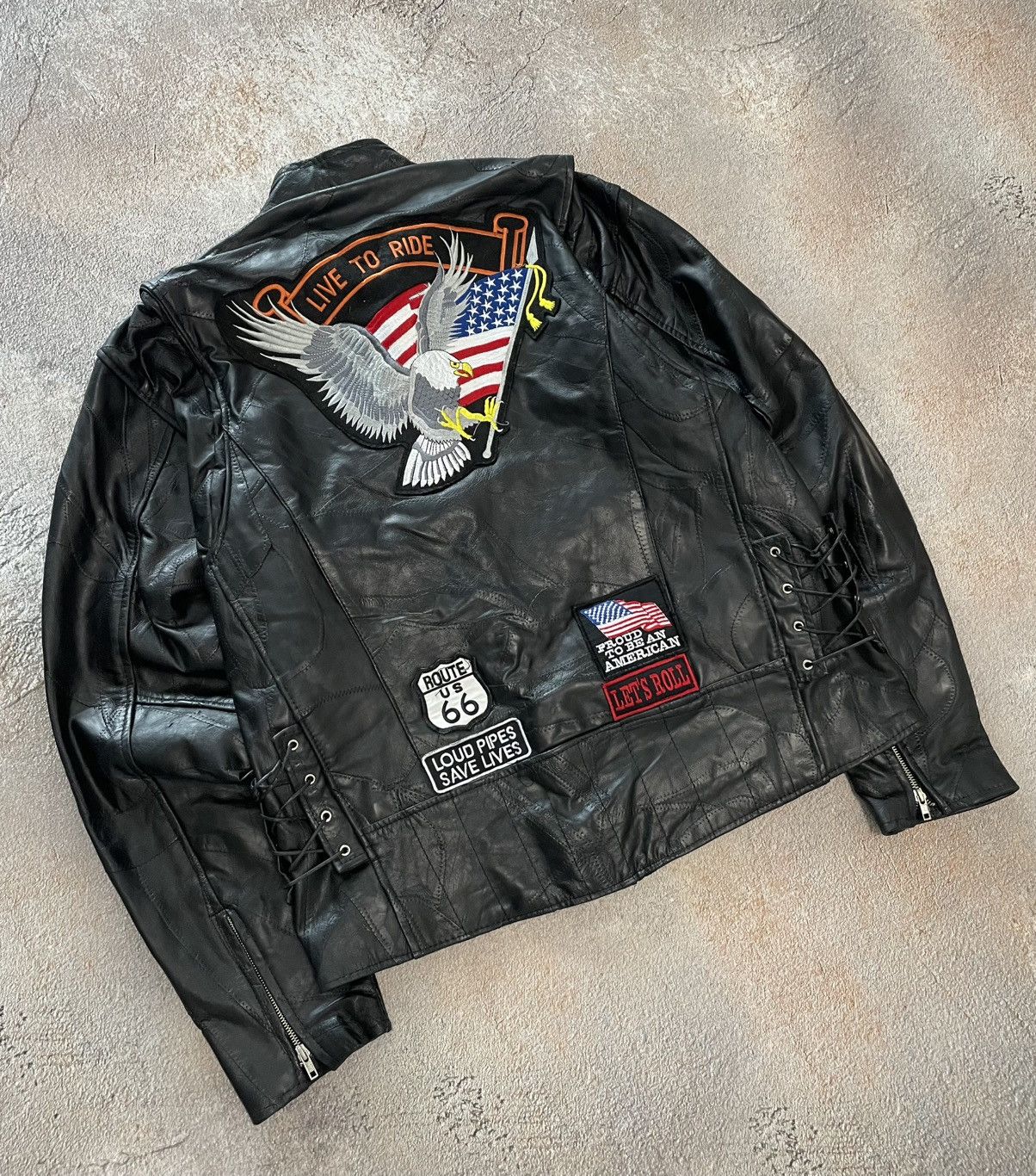 Genuine Leather Vintage Buffalo USA Flag Leather Biker Jacket Size US XL / EU 56 / 4 - 1 Thumbnail