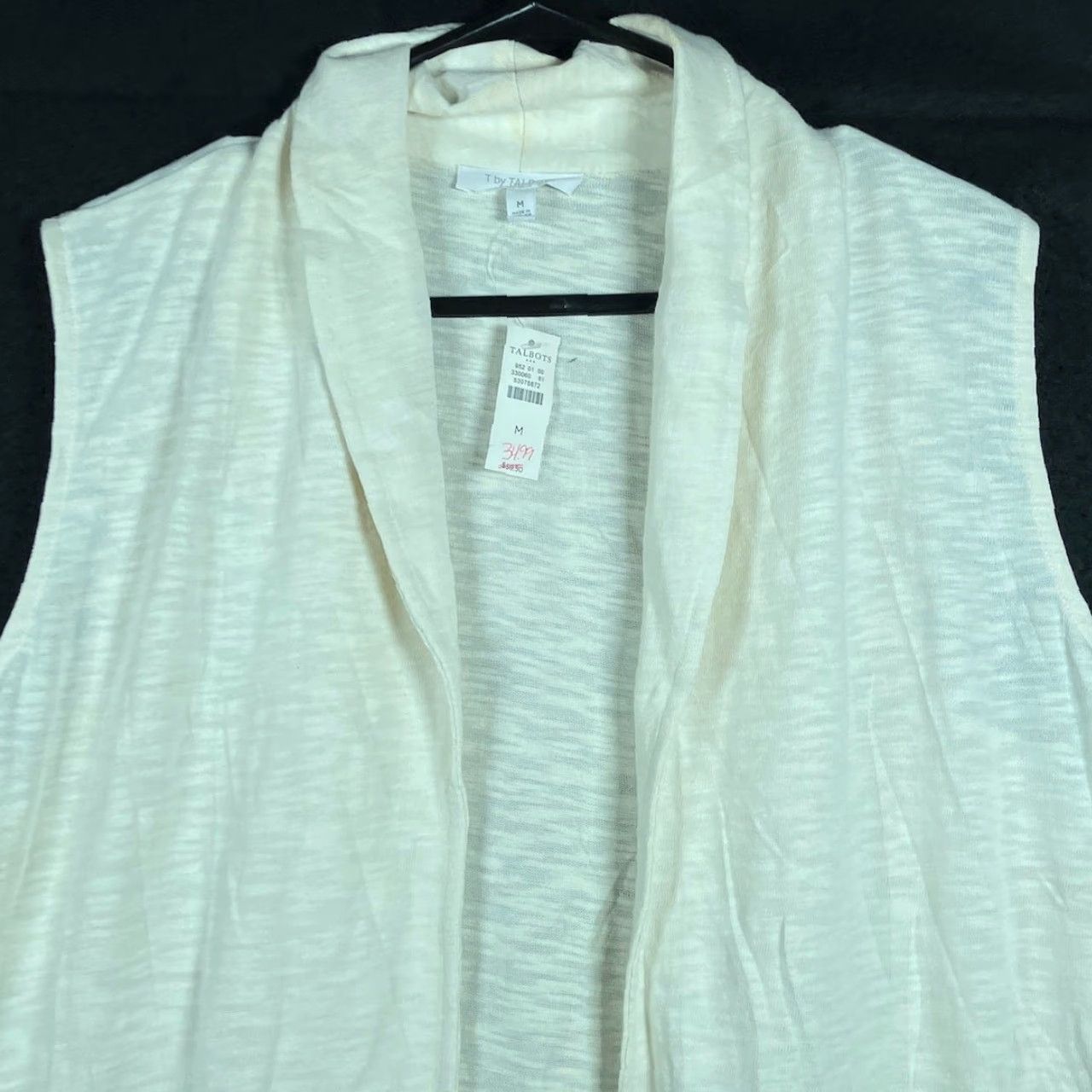 Talbots T by Talbots Womens Sweater Cream Gray Open Vest Shawl Collar Medium Size M / US 6-8 / IT 42-44 - 2 Thumbnail