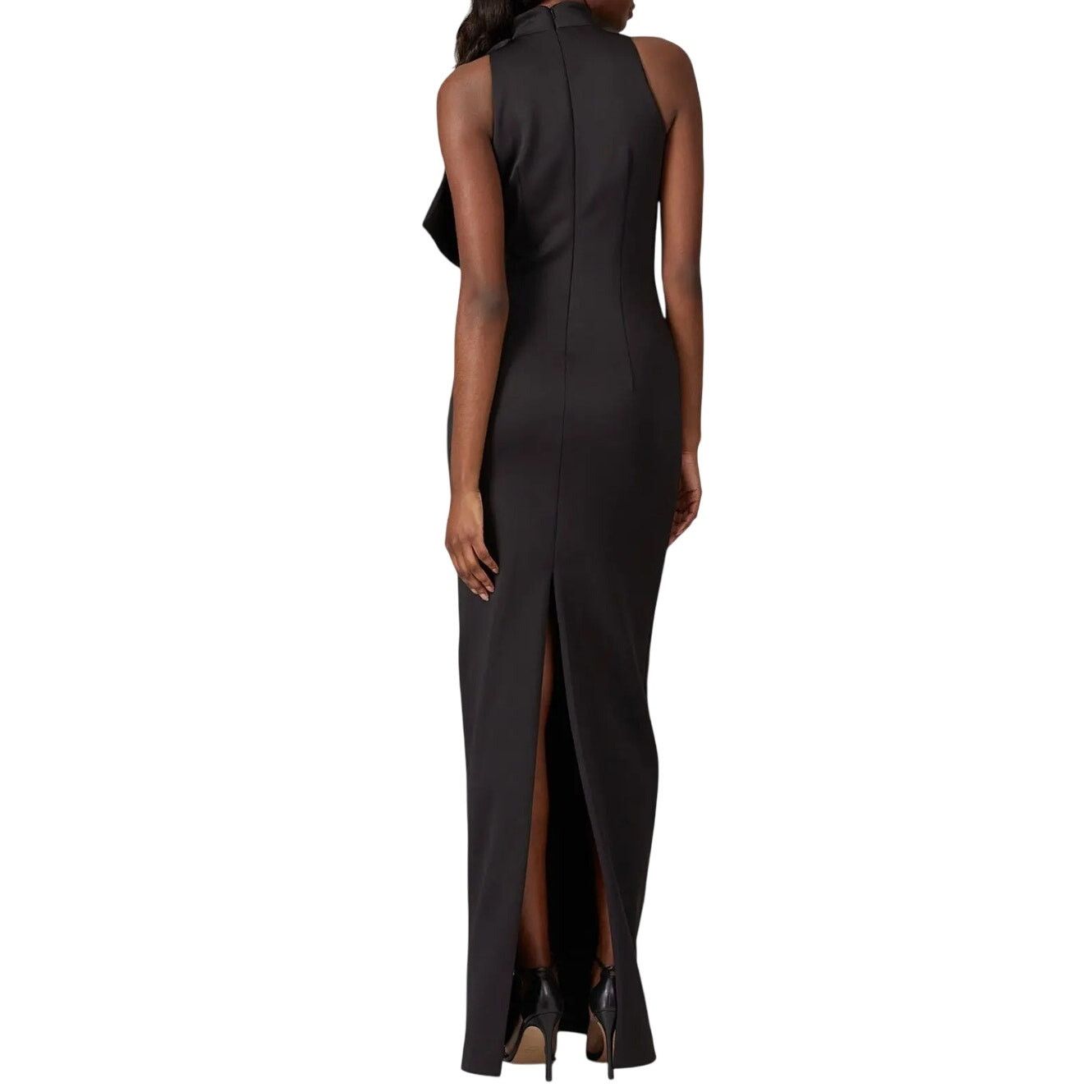 black halo eve dress Black Halo Eve Size 6 Black Polyamid Spaghetti Strap Gathered Front Slit Gown