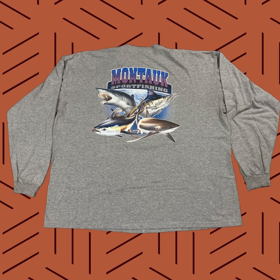 Vintage Jensen Shirt Men 3XL Gray Y2K Star Island Yacht Club Montauk Hamptons Sportfishing Long Sleeve Size US XXL / EU 58 / 5 - 1 Thumbnail