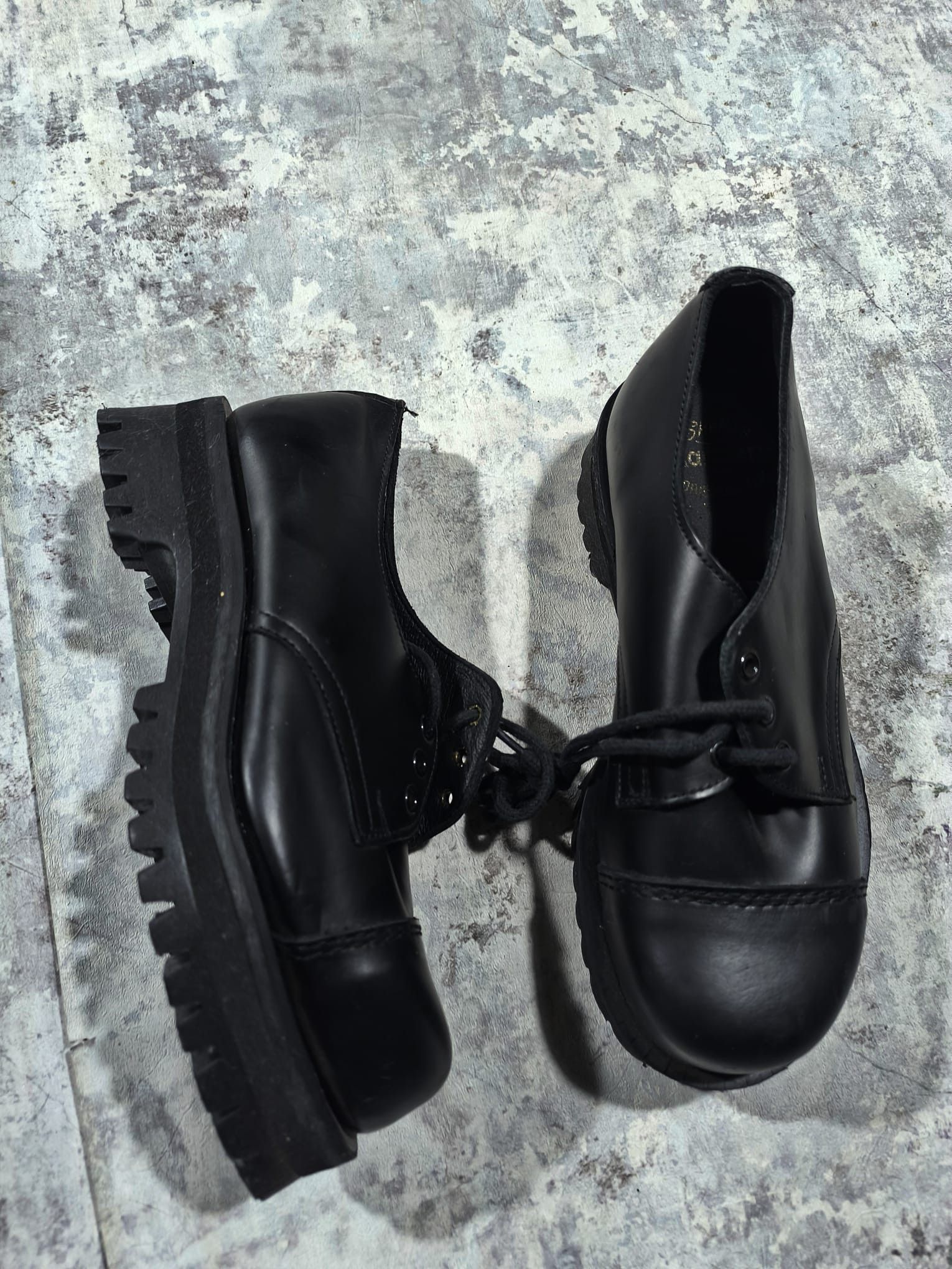 Leather vintage steel cap toe leather shoes chunky platform emo Size US 4 / IT 34 - 3 Thumbnail