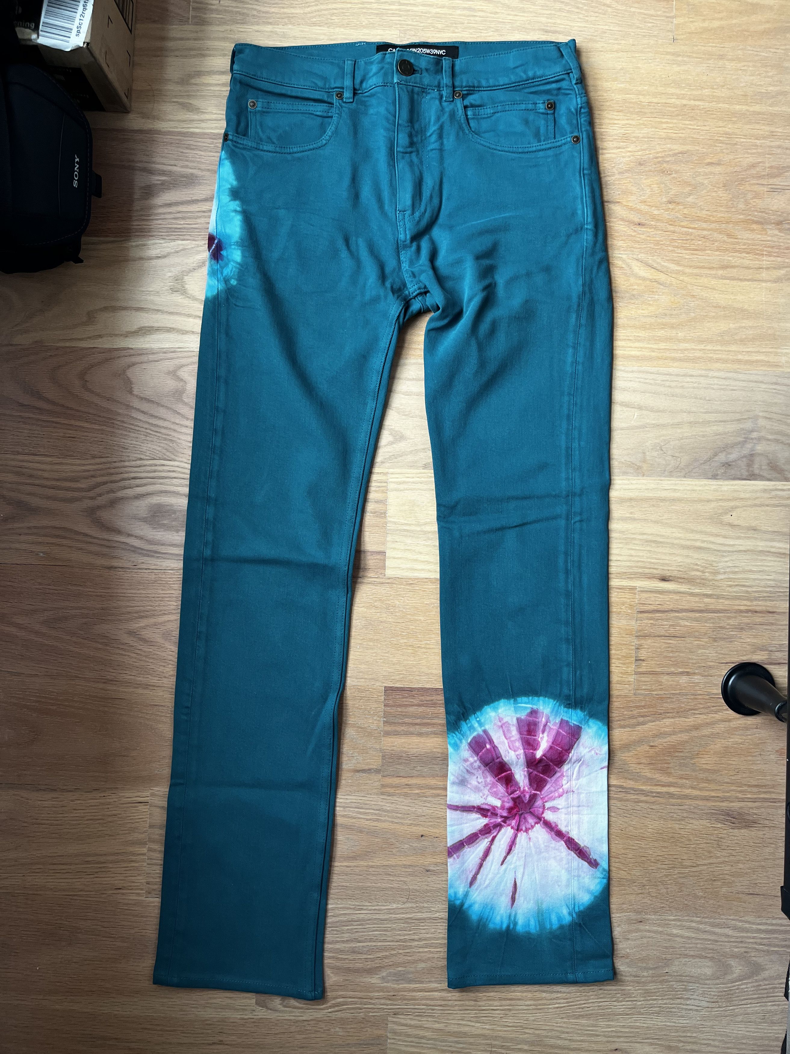 image of Calvin Klein 205W39Nyc x Raf Simons Tie Dye Jeans in Green, Men's (Size 30)