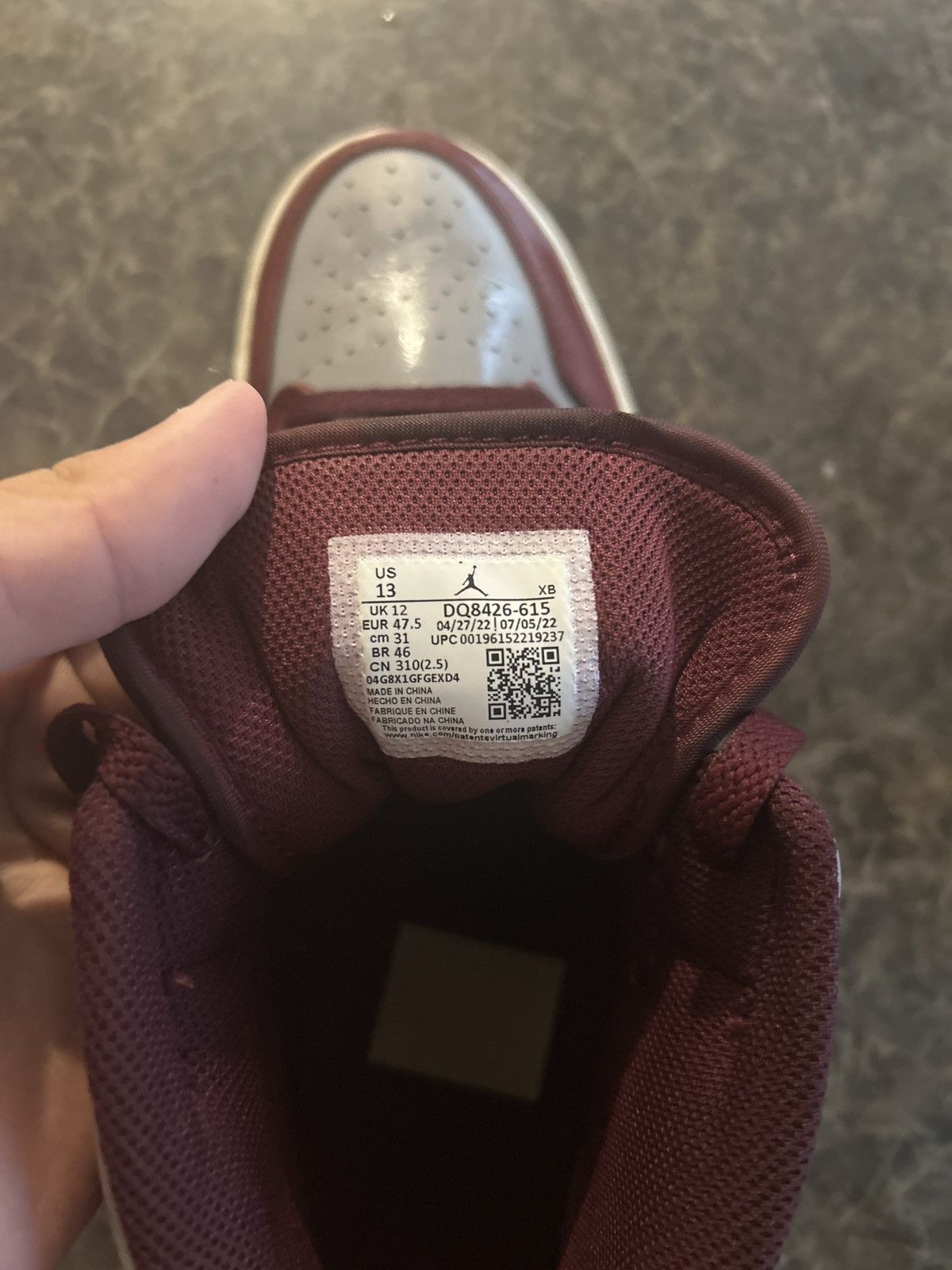 Jordan Brand × Nike Nike Air Jordan 1 Burgundy and Grey Size US 13 / EU 46 - 6 Thumbnail