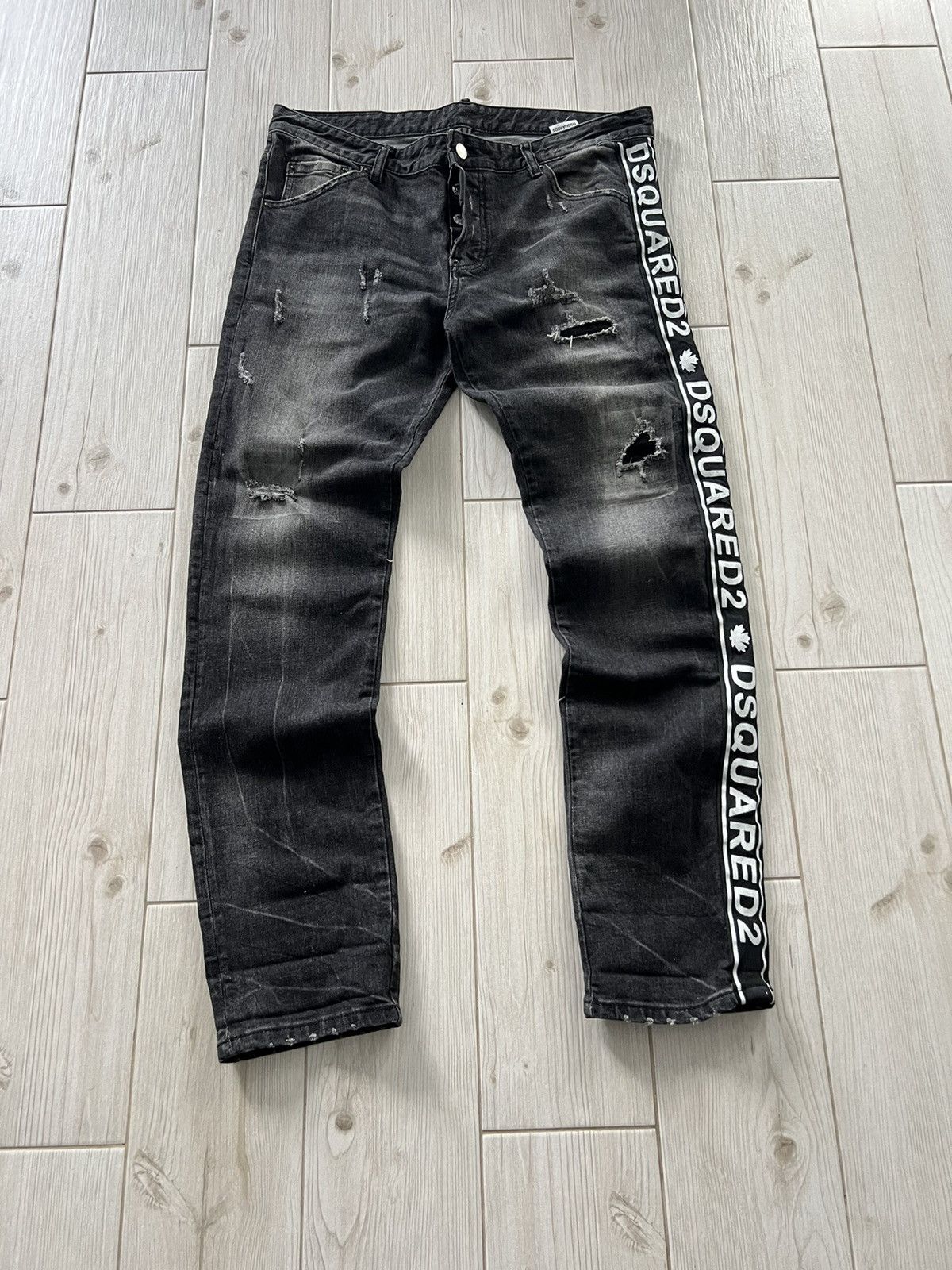 Dsquared2 DSQUARED2 Size 52 Black Distressed Denim Button Fly Jeans Size US 36 / EU 52 - 2 Thumbnail
