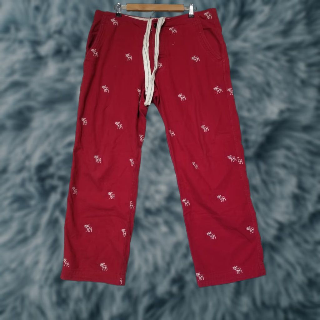 Abercrombie & Fitch VINTAGE Abercrombie & Fitch Moose Logo Print Flannel PJ Pants L Men Red Cotton Size US 33 - 1 Thumbnail