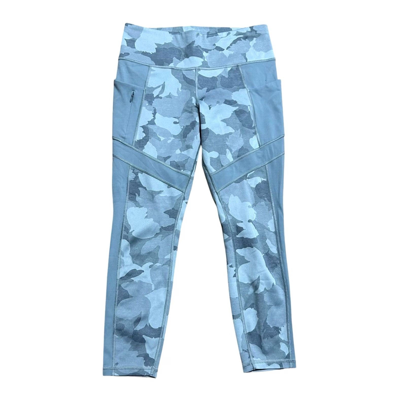 Athleta VINTAGE? Athleta Gray Camo Sz Large Workout Tight Powerlift Leggings Zipper Stash Pockets Size 36" / US 14 / IT 50 - 2 Thumbnail