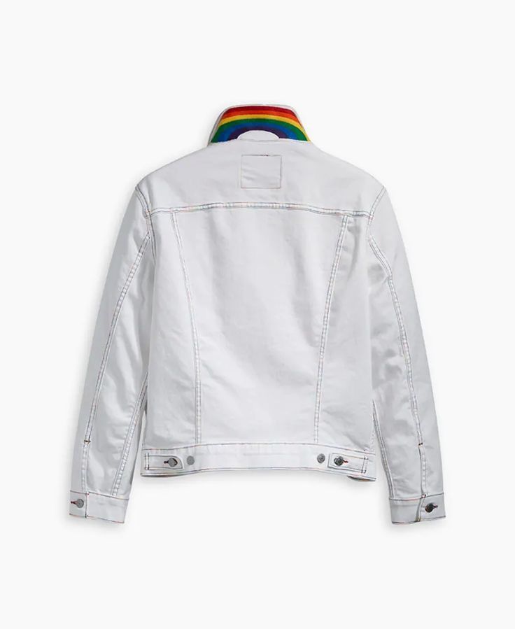 Levi's White Denim Jacket | Rainbow Pride Collar/Stitching