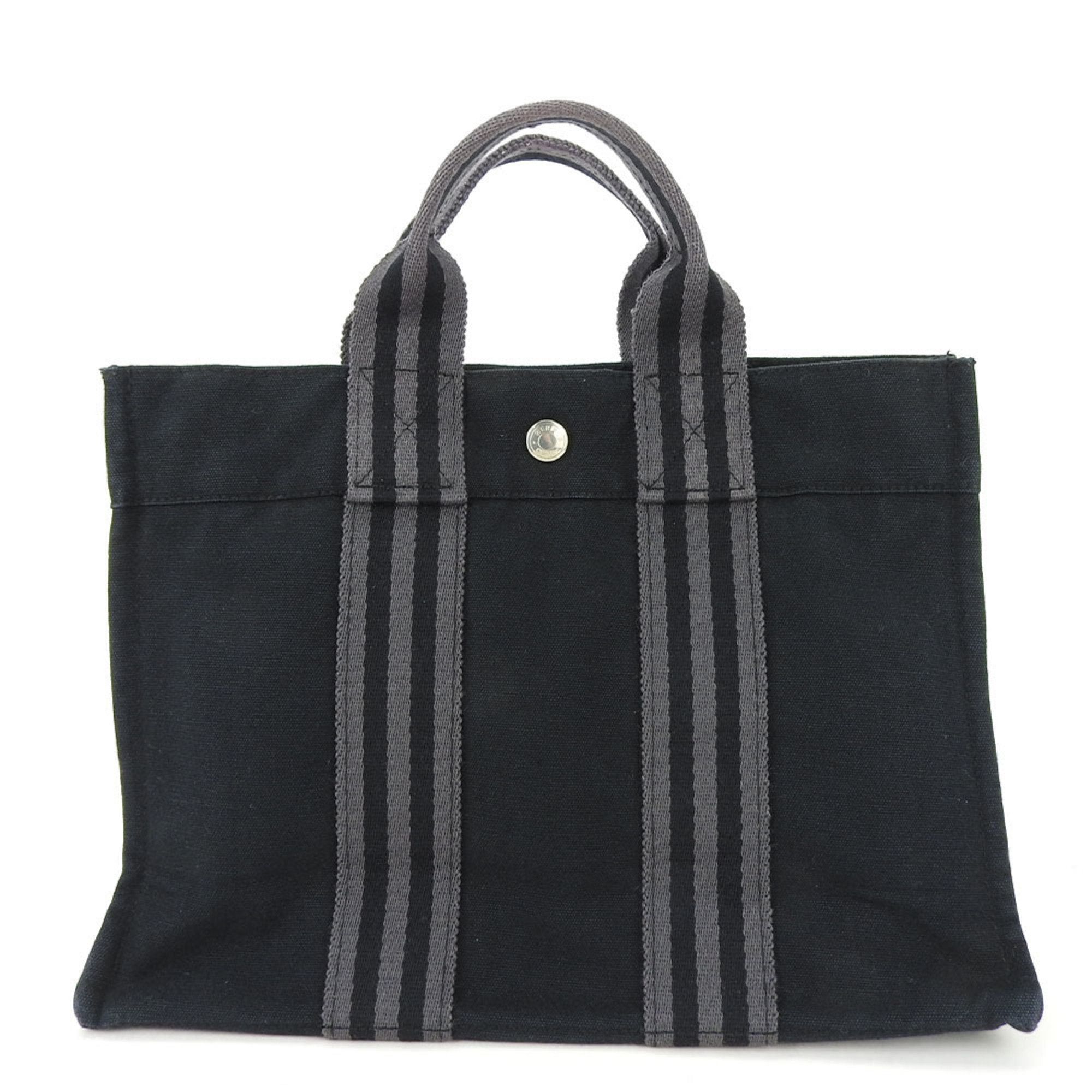 image of Hermes Tote Bag Foultou Canvas Black Grey Women's Men's