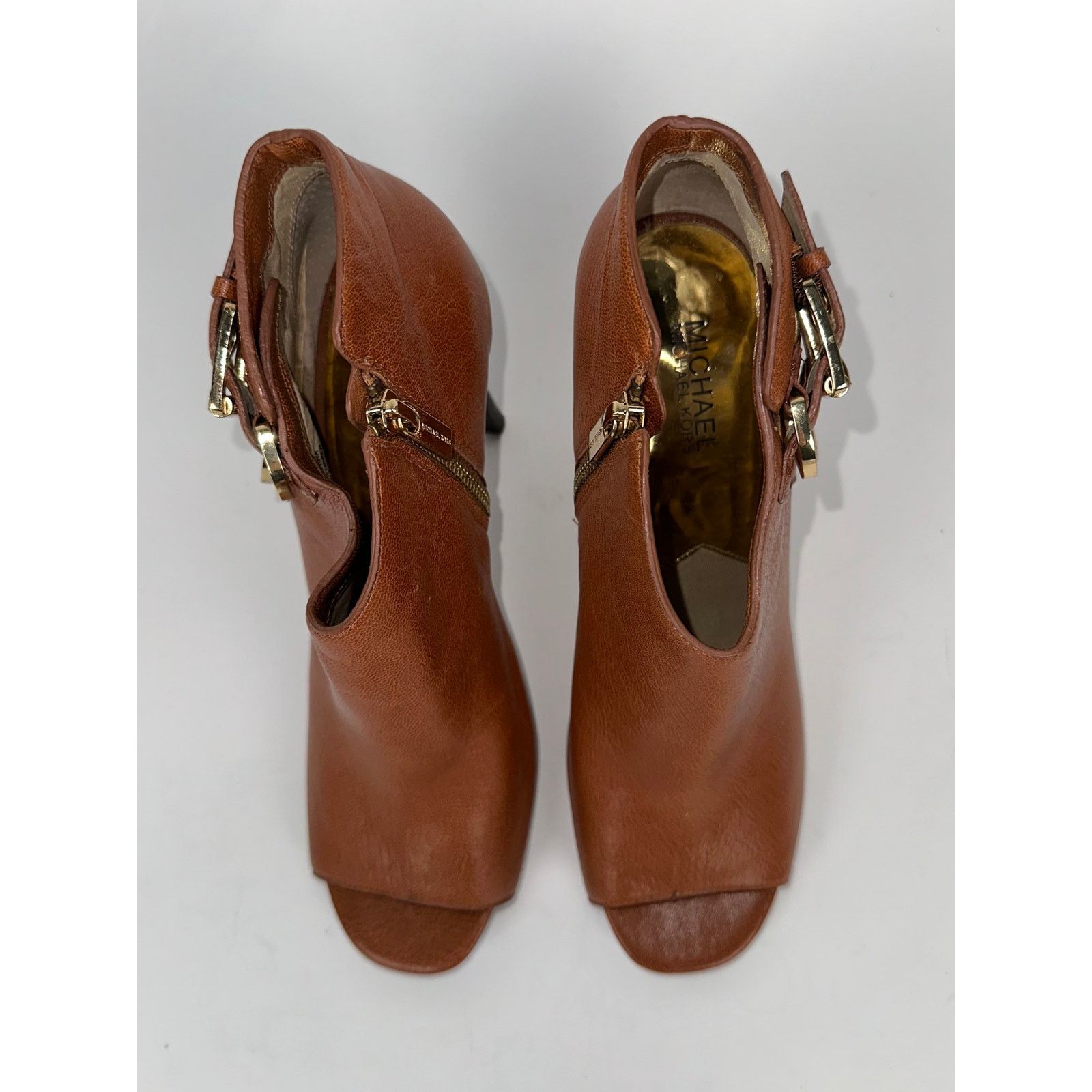 Michael Kors Michael Kors Tan Leather Peep Toe Booties Size US 10 / IT 40 - 5 Thumbnail