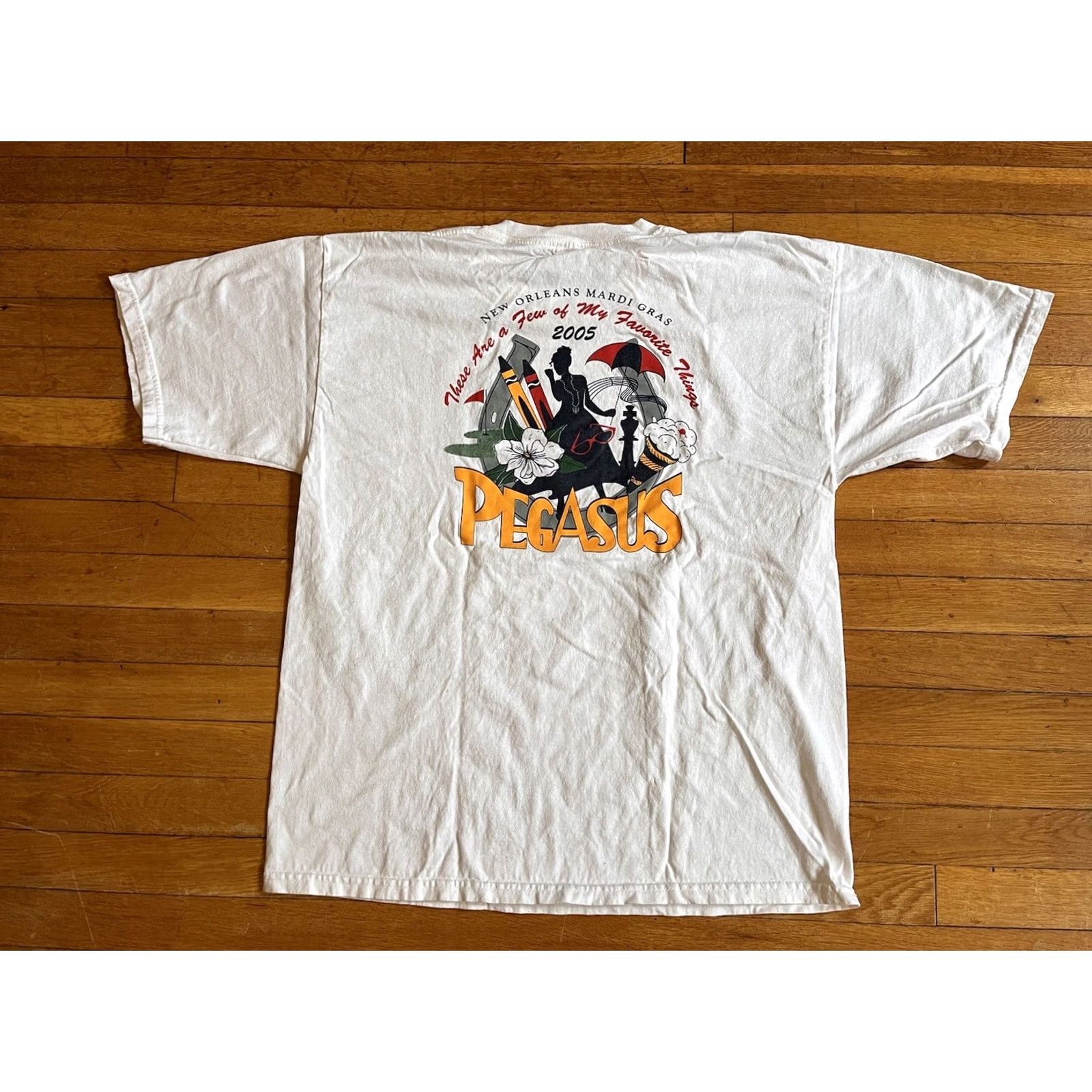 Gildan VINTAGE Krewe Of Pegasus New Orleans Mardi Gras 2005 Shirt Men’s Large White Size US L / EU 52-54 / 3 - 2 Thumbnail