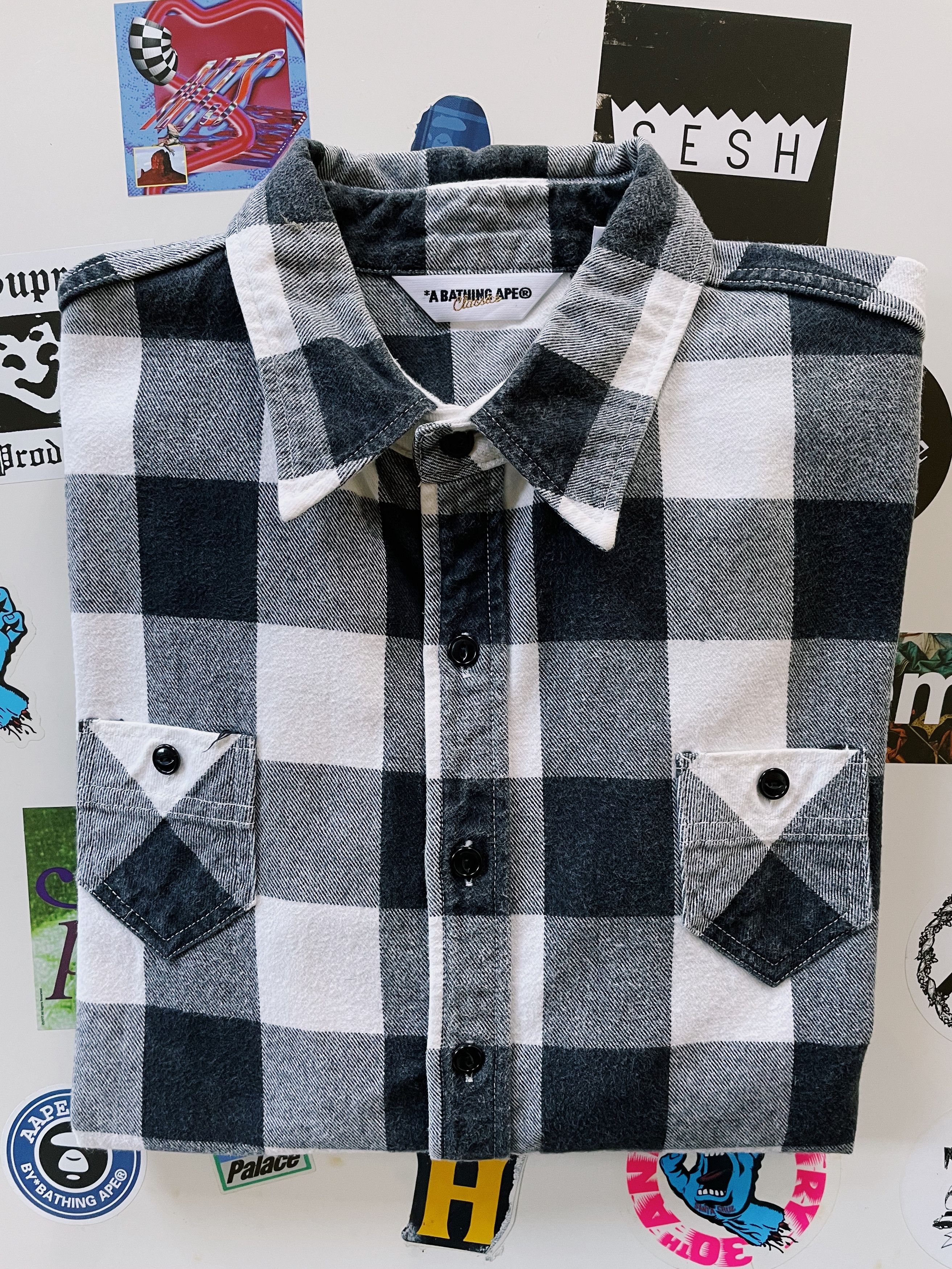 Bape × Nigo × Vintage Vintage Y2K Bape A Bathing Ape Checkered Heavy Cotton Shirt Size US L / EU 52-54 / 3 - 8 Thumbnail