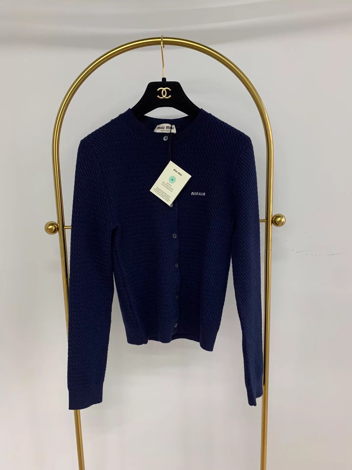 Miu Miu MIU MIU Navy Cable Knit Cashmere Silk Cardigan 40 Size S / US 4 / IT 40 - 1 Thumbnail