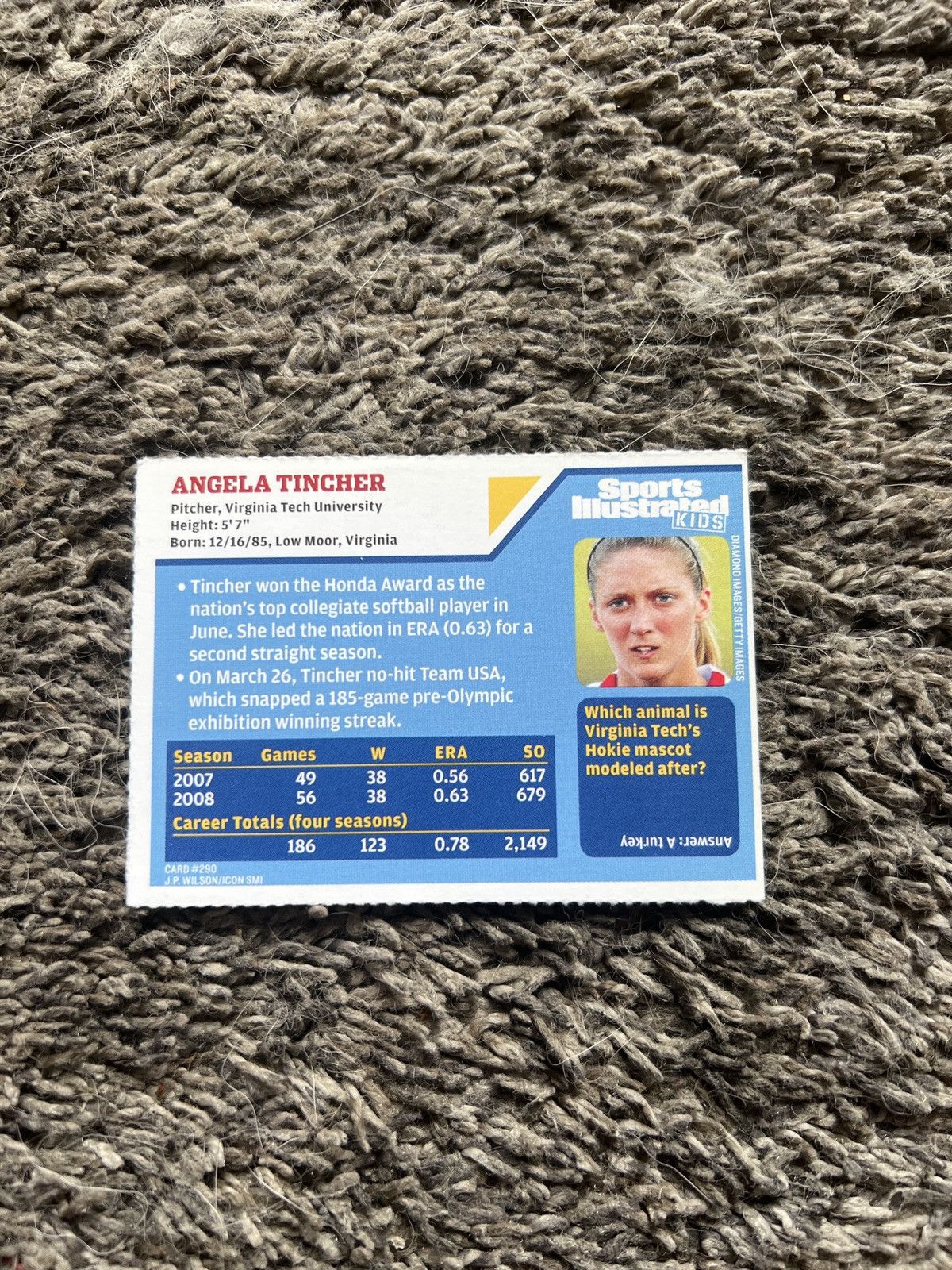 NCAA 2008 Sports Illustrated Kids #290 Angela Tincher Card Size ONE SIZE - 2 Thumbnail