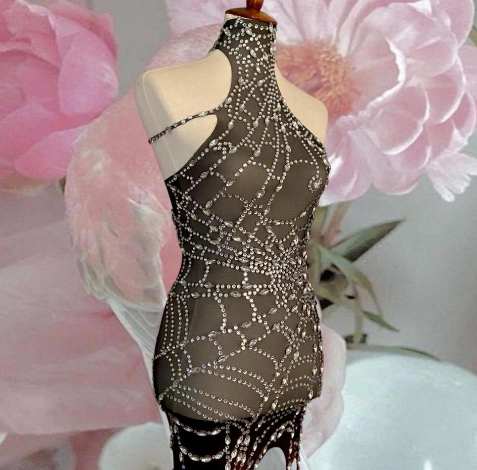 Other Glamorous Jeweled Spiderweb Crystal Gothic Gown Dress Size S / US 4 / IT 40 - 1 Thumbnail