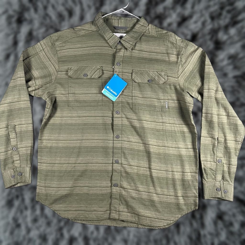 Olive Columbia Button Down Shirt Men XL Olive Green Stripes Omni-Wick Fishing Hunting Size US XL / EU 56 / 4 - 1 Thumbnail