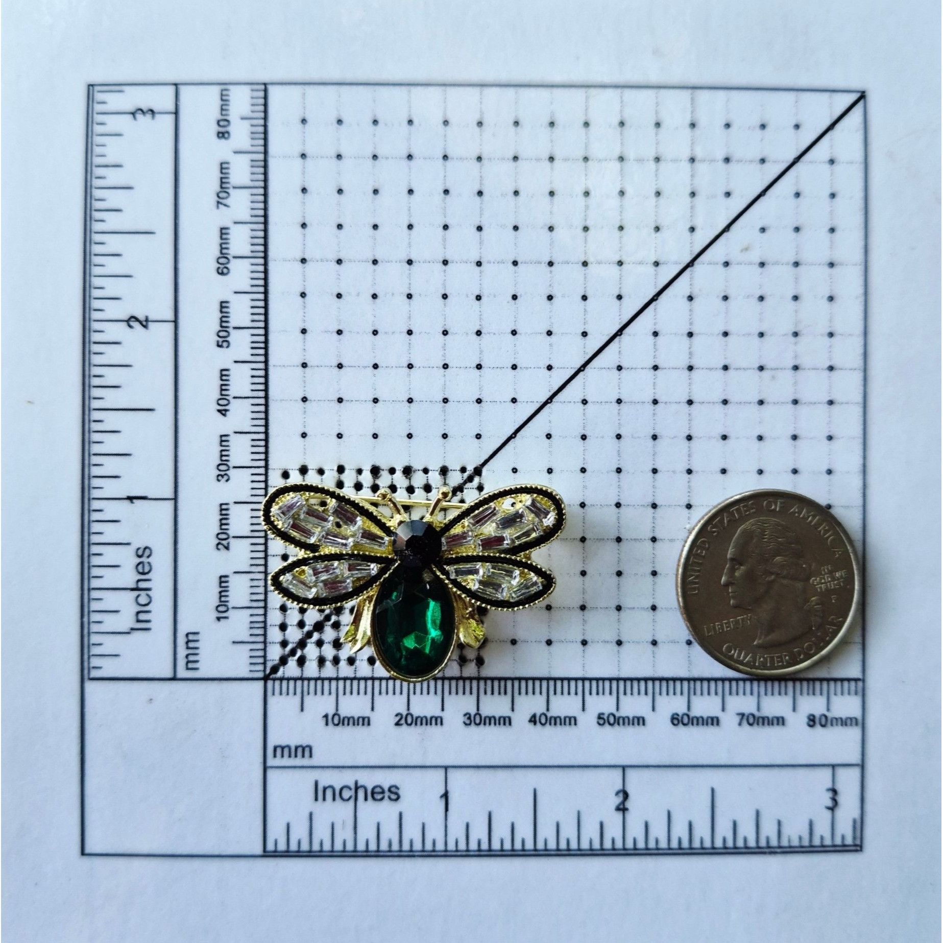 Other ⭐Bee-Shaped Crystal Animal Brooch Pin With Emerald Green Gem Size ONE SIZE - 4 Thumbnail