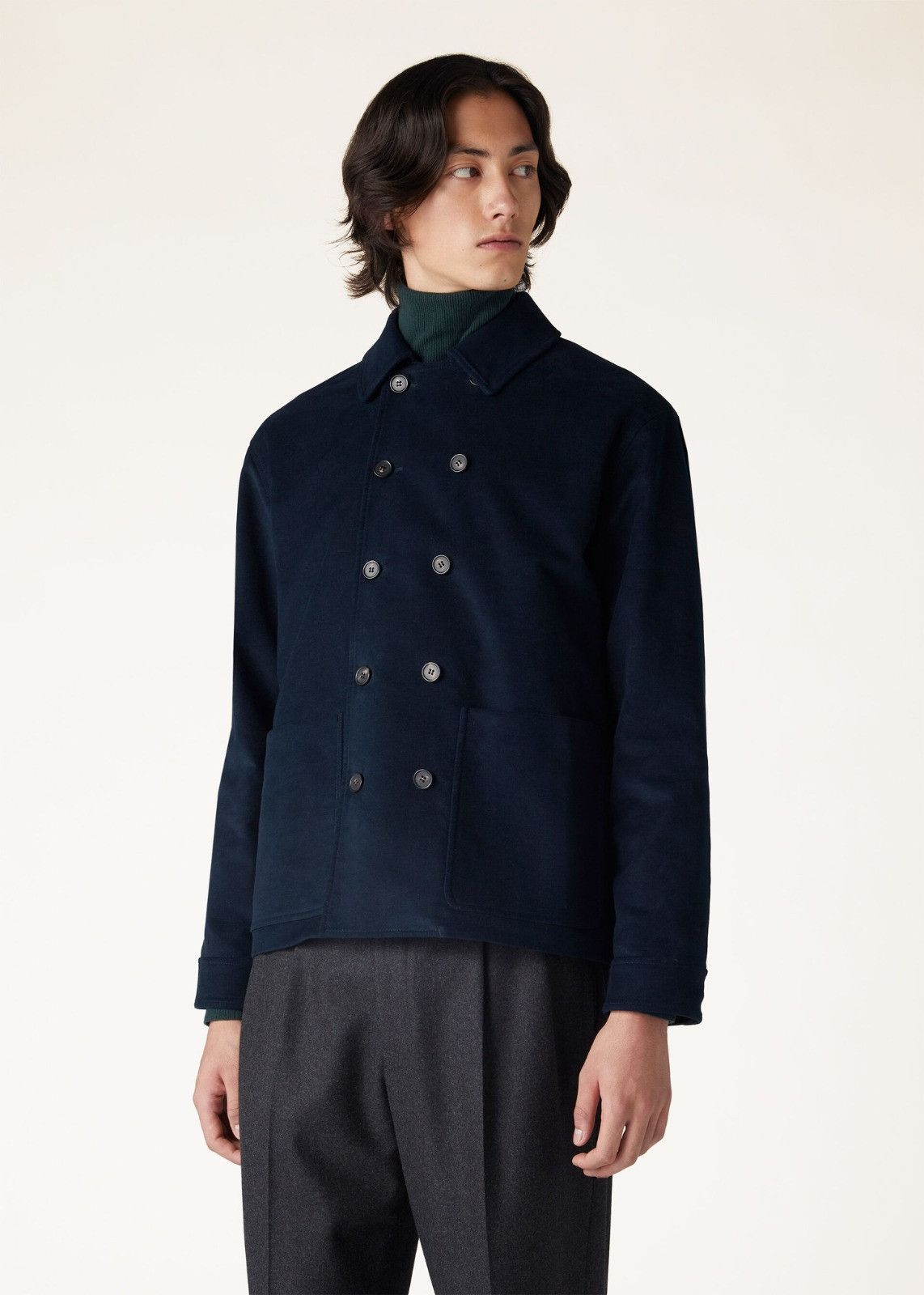 Loro Piana o1srvl11e0125 Esashi Velvet Peacoat in Navy Blue Size US L / EU 52-54 / 3 - 5 Thumbnail