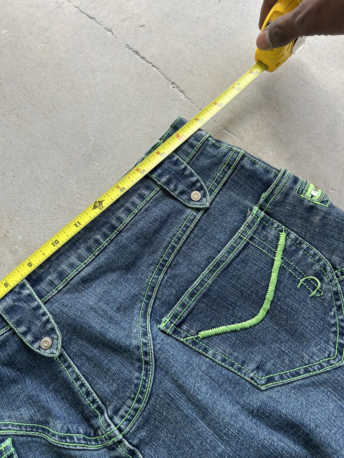 Tripp NYC × Vintage Rare y2K Crest Jeans Neon trimmed Skirt Size 33" - 4 Thumbnail