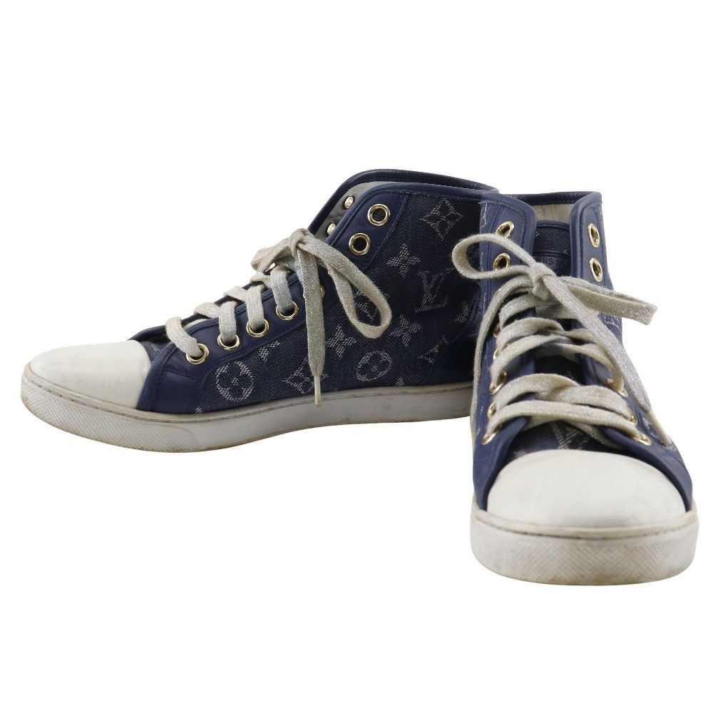 Louis Vuitton Louis Vuitton Louis Vuitton High Cut Monogram Denim Sneakers Denim Shoes DUTY FREE for USA Size ONE SIZE - 1 Thumbnail