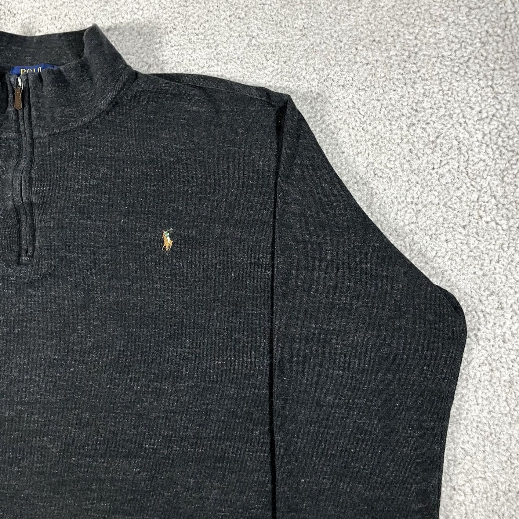 Polo Ralph Lauren Polo Ralph Lauren 1/4 Zip Pullover 2XL Gray Estate Rib Sweater Mock Neck Mens Wool? No, cotton knit. Size US XXL / EU 58 / 5 - 6 Thumbnail