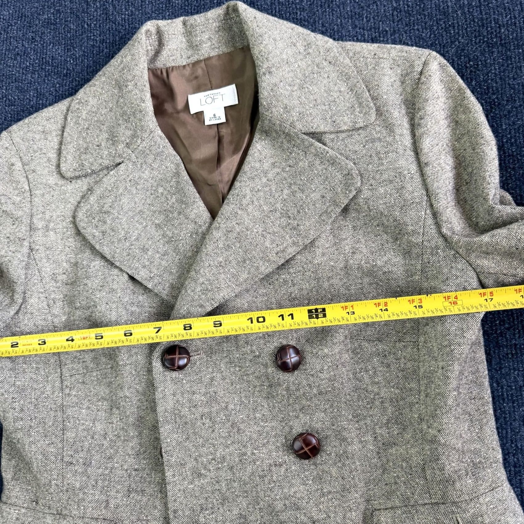 Ann Taylor VINTAGE Ann Taylor LOFT Blazer Shirt Womens 6 Beige Tweed Double Breasted Lined Career Size M / US 6-8 / IT 42-44 - 7 Thumbnail