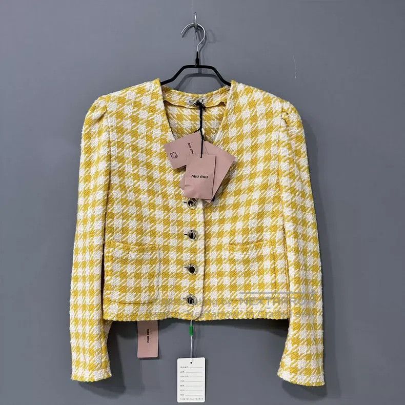Miu Miu Miu Miu 38 Houndstooth yellow button coat Size M / US 6-8 / IT 42-44 - 1 Thumbnail