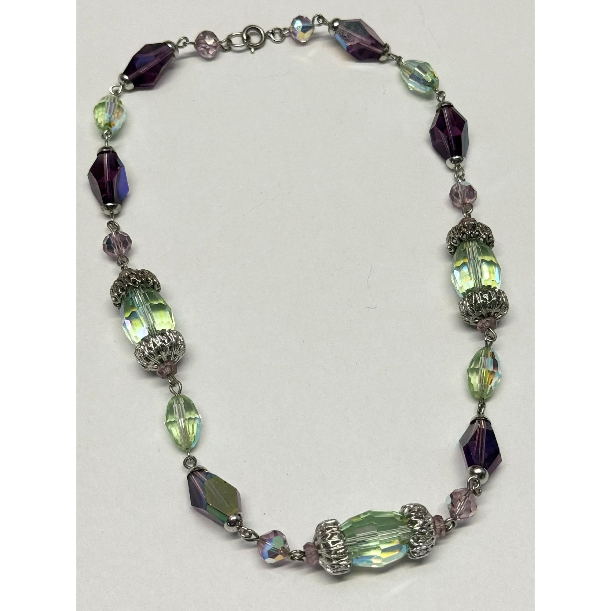 Vintage Vintage purple green silver filigree beaded crystal necklace Size ONE SIZE - 1 Thumbnail