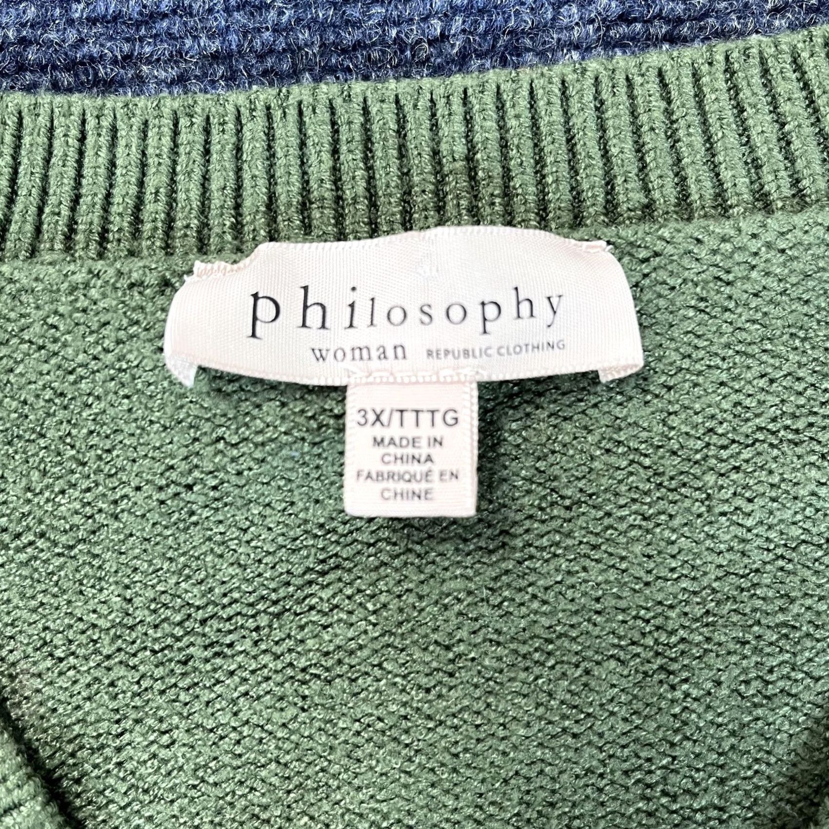 Vintage Philosophy Sweater Womens 3X Green V Neck Pullover Lightweight Knit Casual Pullover Dolman Sleeve Long Sleeve V-Neck Women’s Knit Polo? Size XXL / US 16-18 / IT 52-54 - 2 Thumbnail