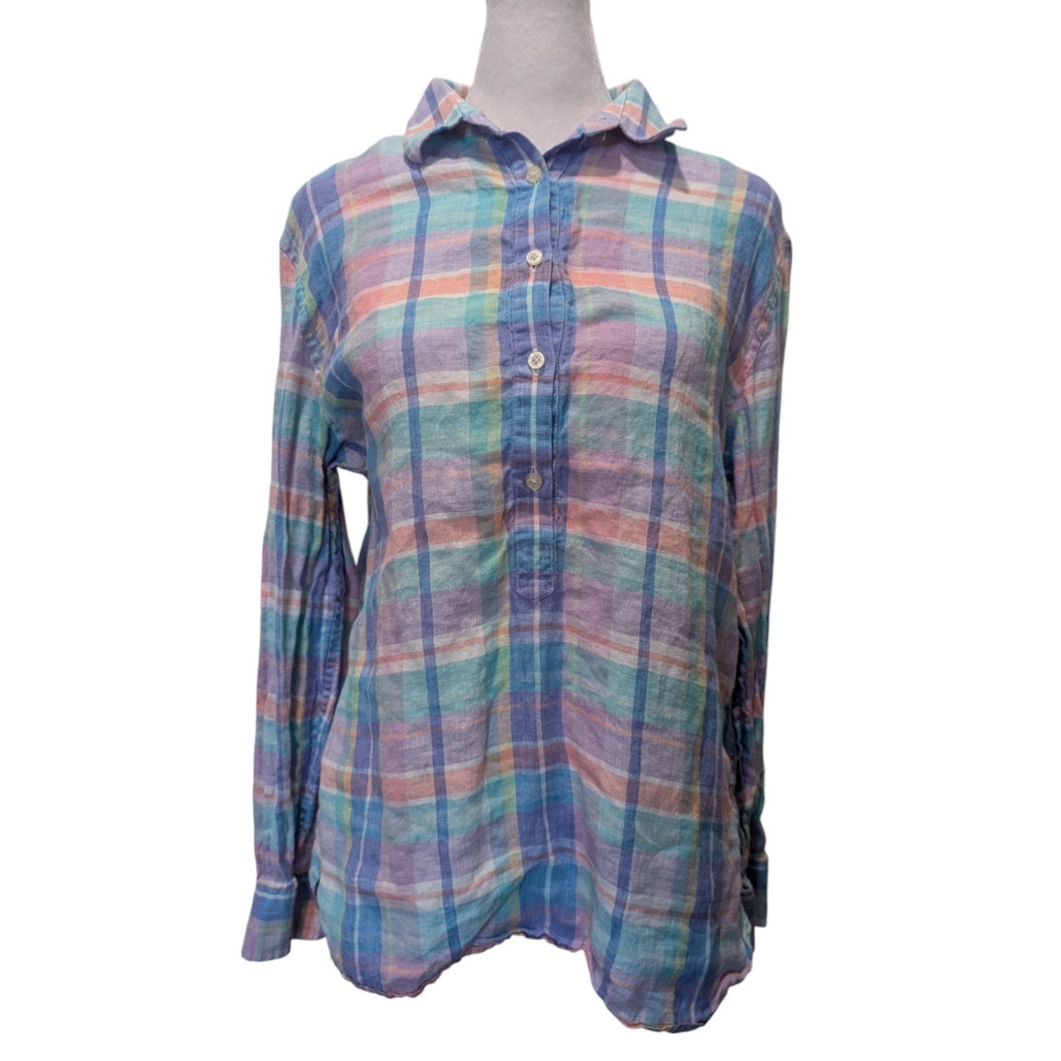 Southern Tide Southern Tide Coastal Madras Linen Hadley Popover Prism Pink Size S / US 4 / IT 40 - 3 Thumbnail
