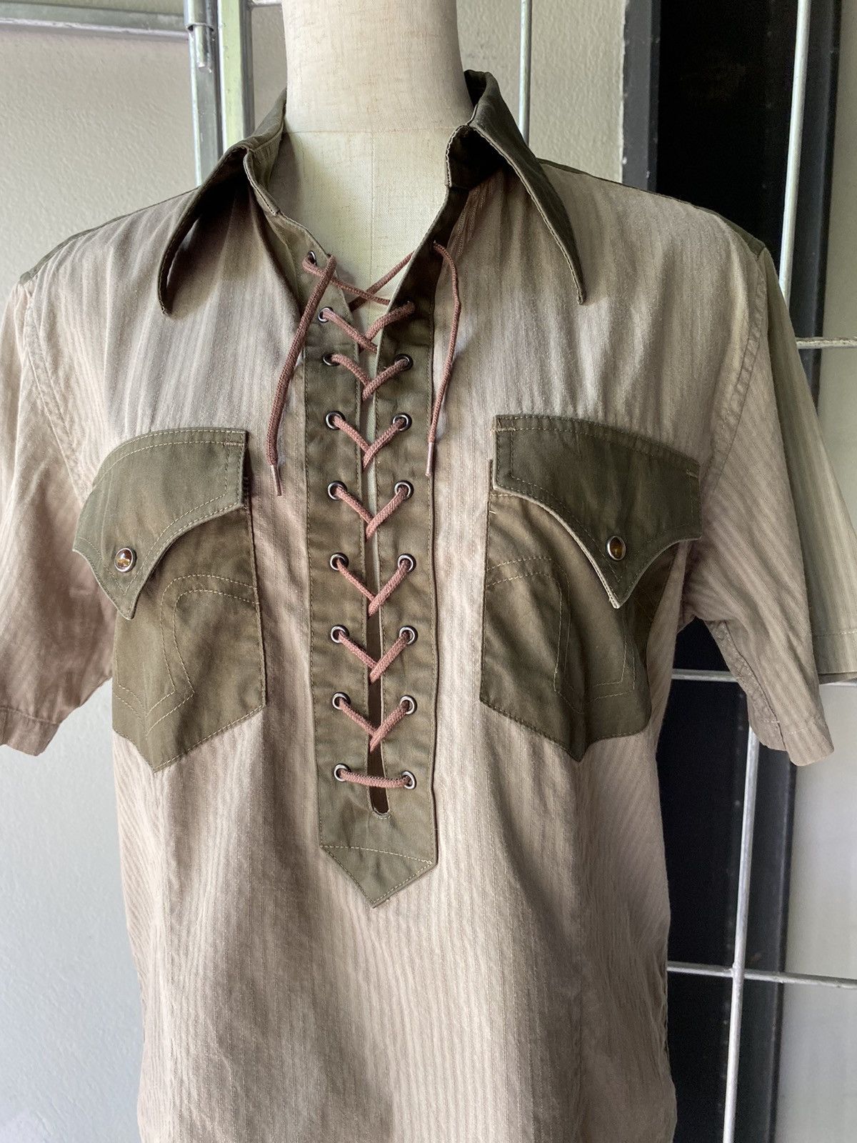 Tornado Mart TORNADO MART Two-Tone Lace-Up Western Polo Shirt Size M / US 6-8 / IT 42-44 - 2 Thumbnail