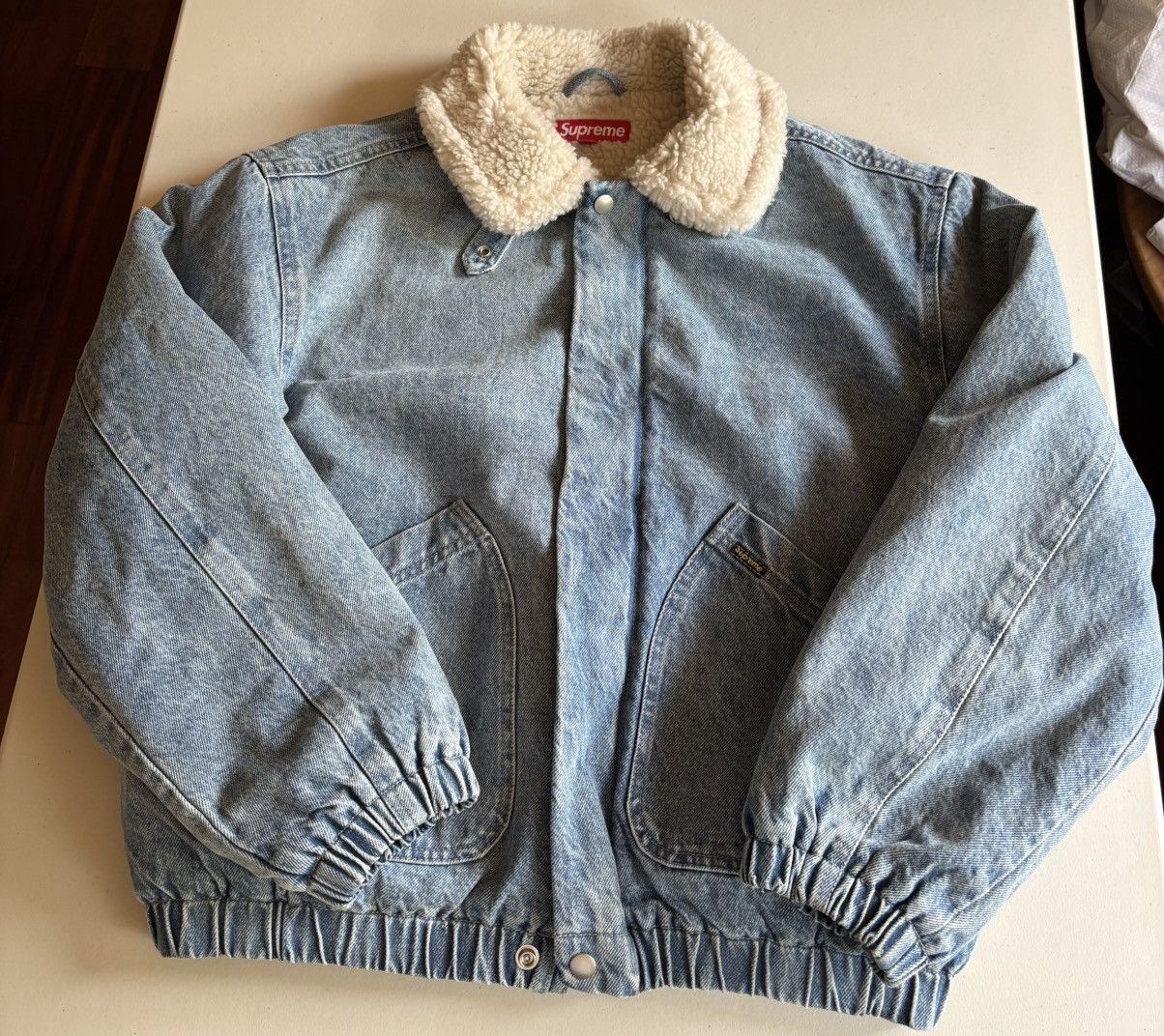 Supreme Shearling Hooded Denim Bomber Jacket