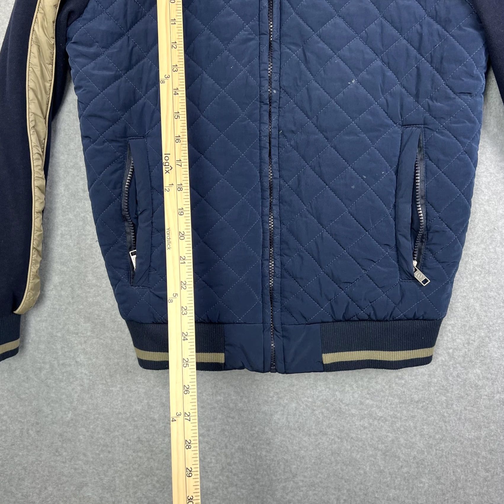 Desigual Desigual Jacket Mens Small Blue Navy Quilted Bomber Full Zip Gold Stripe Pockets Size US S / EU 44-46 / 1 - 3 Thumbnail