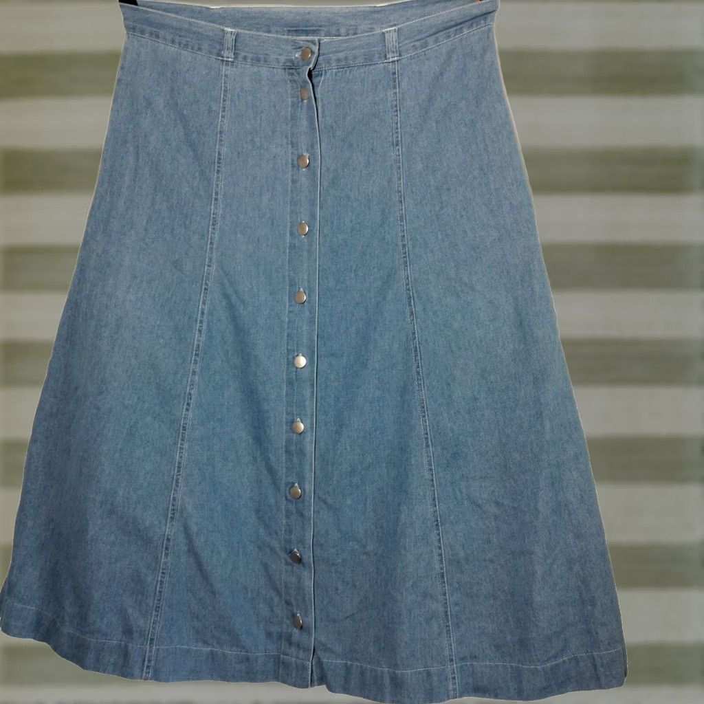 Denime Denim Republic Skirt Long Blue Chambray Button Front Vintage Modest Women L Size Size 36" / US 14 / IT 50 - 1 Thumbnail