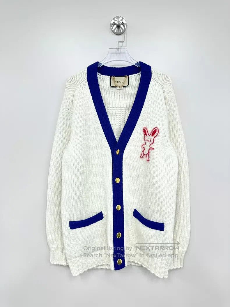 Gucci Gucci White logo rabbit jacquard knitted cardigan coat Size S / US 4 / IT 40 - 1 Thumbnail
