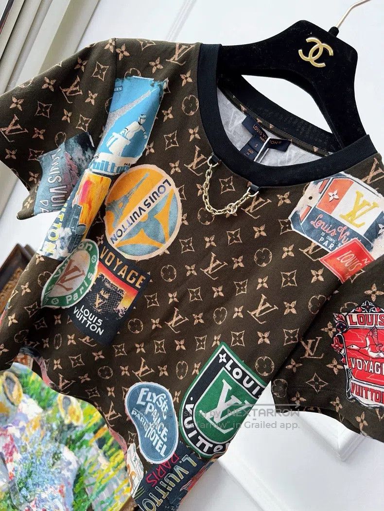 Louis Vuitton Louis Vuitton 24 brown logo full print cotton crewneck sho Size S / US 4 / IT 40 - 6 Thumbnail
