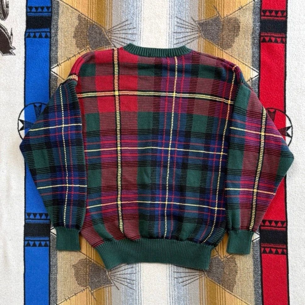 VINTAGE Nautica Pullover Shirt Men 90s Plaid Colorful Knit Knitwear Long Sleeve Medium Seasonal Fall Spring Winter Mens