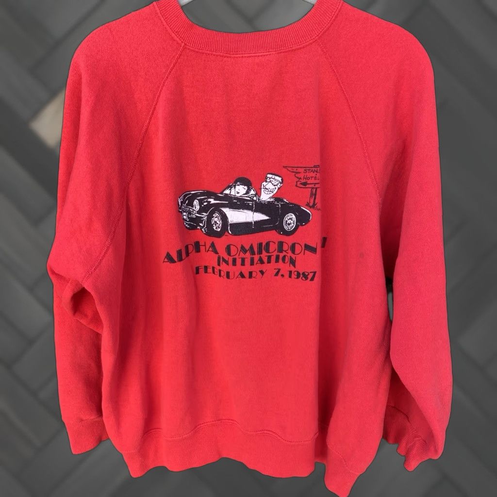 Vintage VINTAGE Alpha Omicron PI Initiation February 7 1987 Raglan Sweatshirt Size XL Red Graphic Print Men Pullover 80s University Cars"} Size US XL / EU 56 / 4 - 1 Thumbnail