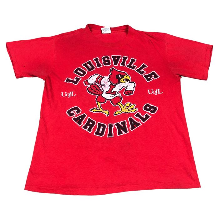 Vintage Louisville Cardinals Shirt Adult Large Red Screen Stars Made in USA  80s