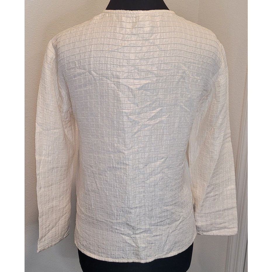 Eileen Fisher Eileen Fisher Textured Silk Jacket Ivory M Oriental Luxe Size M / US 6-8 / IT 42-44 - 2 Thumbnail