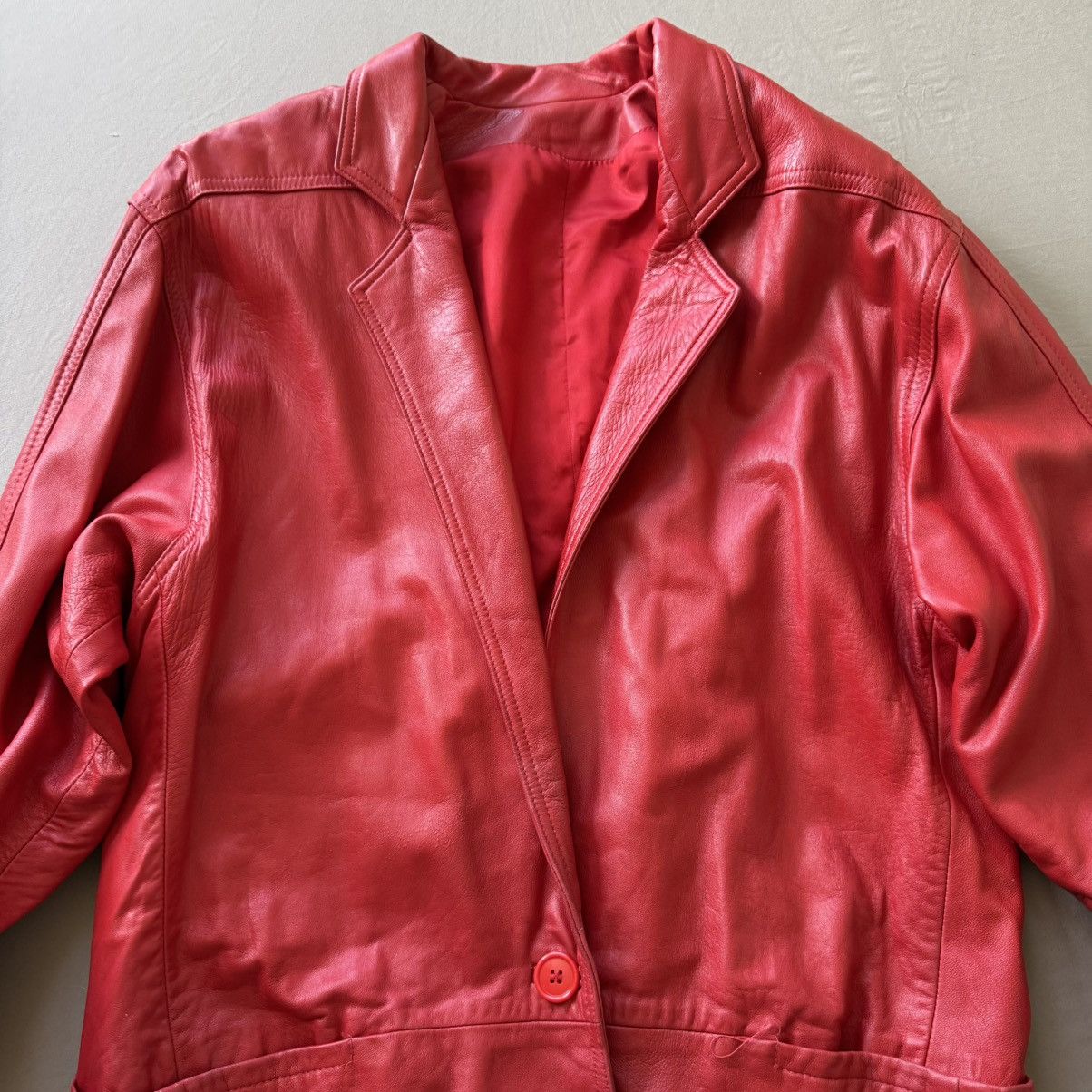 Other Vintage Slouchy Red Leather Peacoat Jacket Size XL / US 12-14 / IT 48-50 - 6 Thumbnail