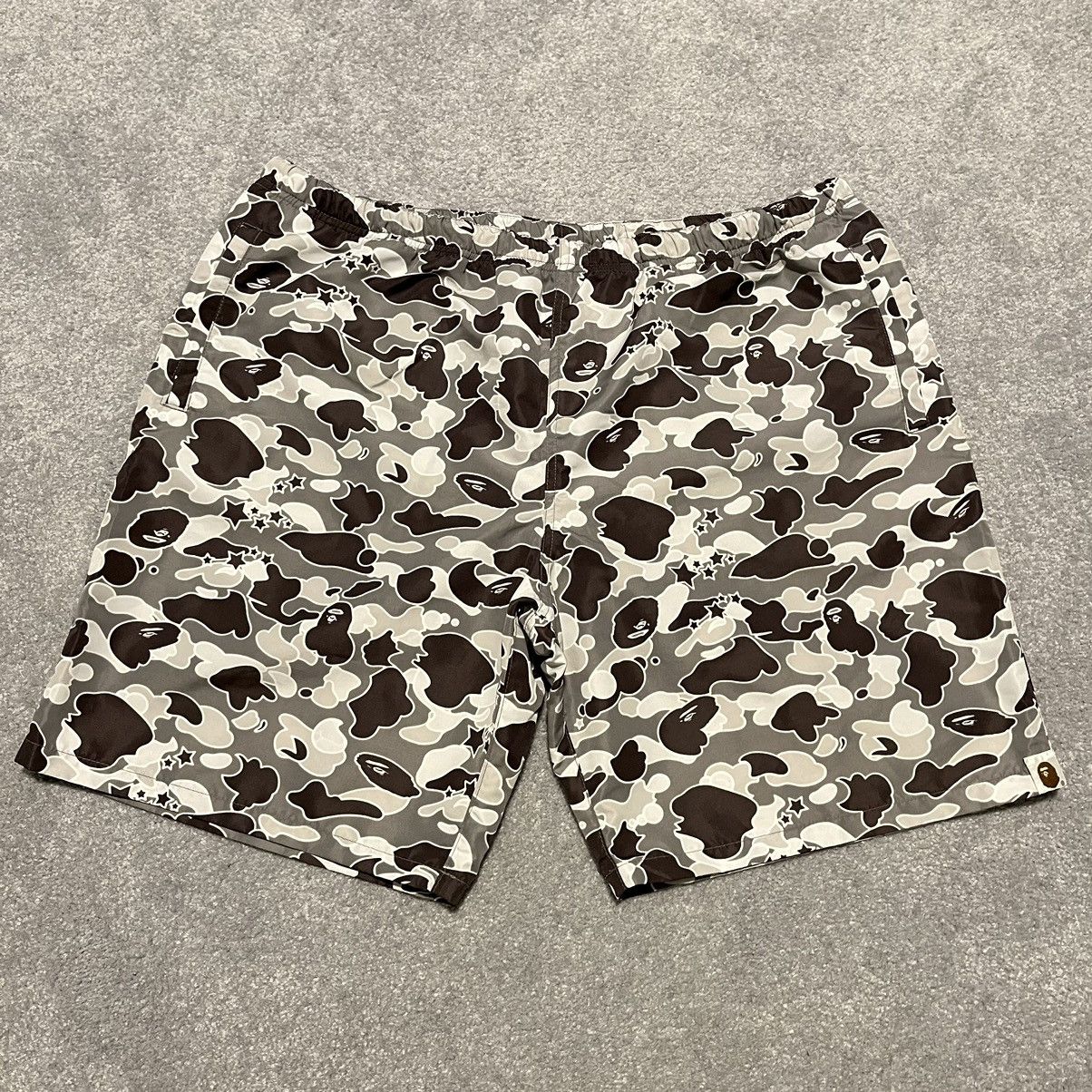 Image of Og A Bathing Ape Bape Psyche Camo Sta Nylon Swim Shorts in Gray Camo, Men's (Size 36)