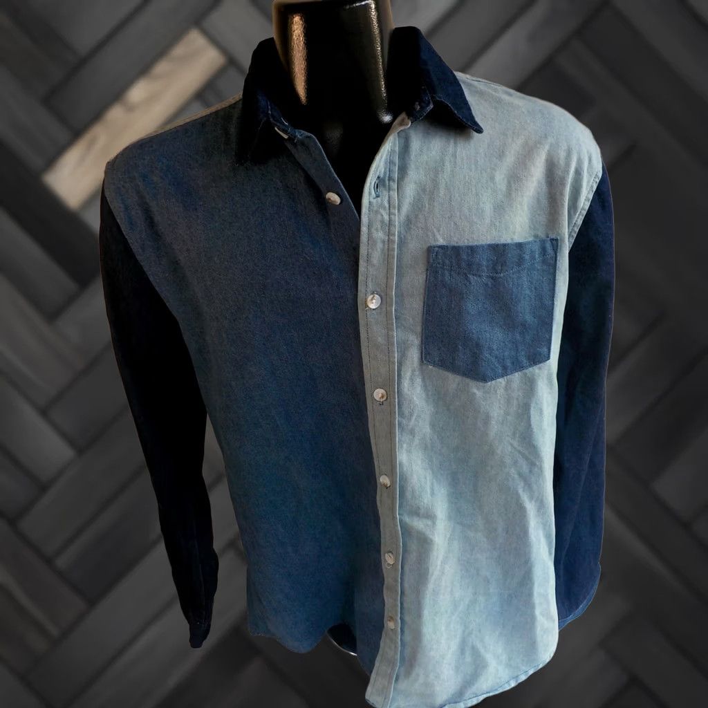 Pacsun PAC SUN Long Sleeve 3 Tone Button Front Denim Shirt Blue Cotton SZ M Mens Shirt Colorblock 3 Shades of Blue 100% Cotton Good Condition Size US M / EU 48-50 / 2 - 1 Thumbnail