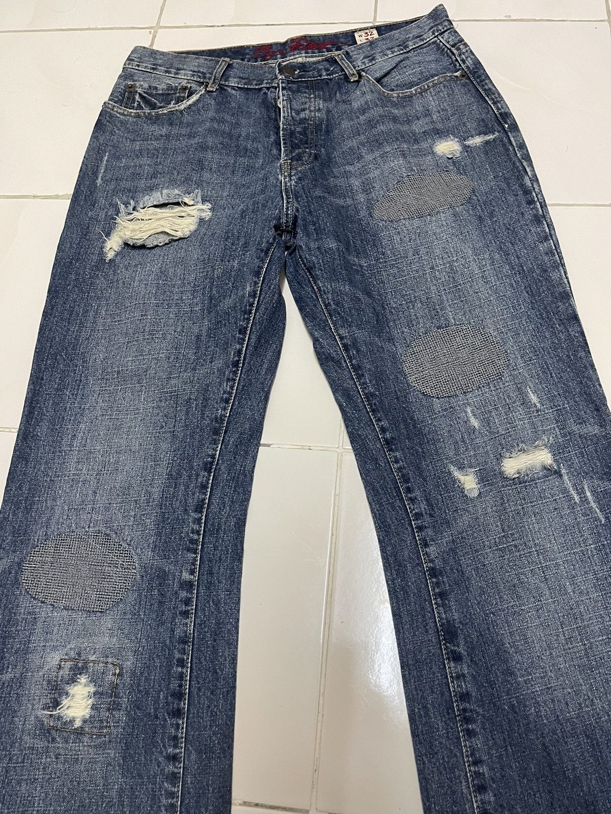 Japanese Brand 90’s DENIM DISTRESSED BAGGY LOOSE STRAIGHT CUT Size US 32 / EU 48 - 3 Thumbnail