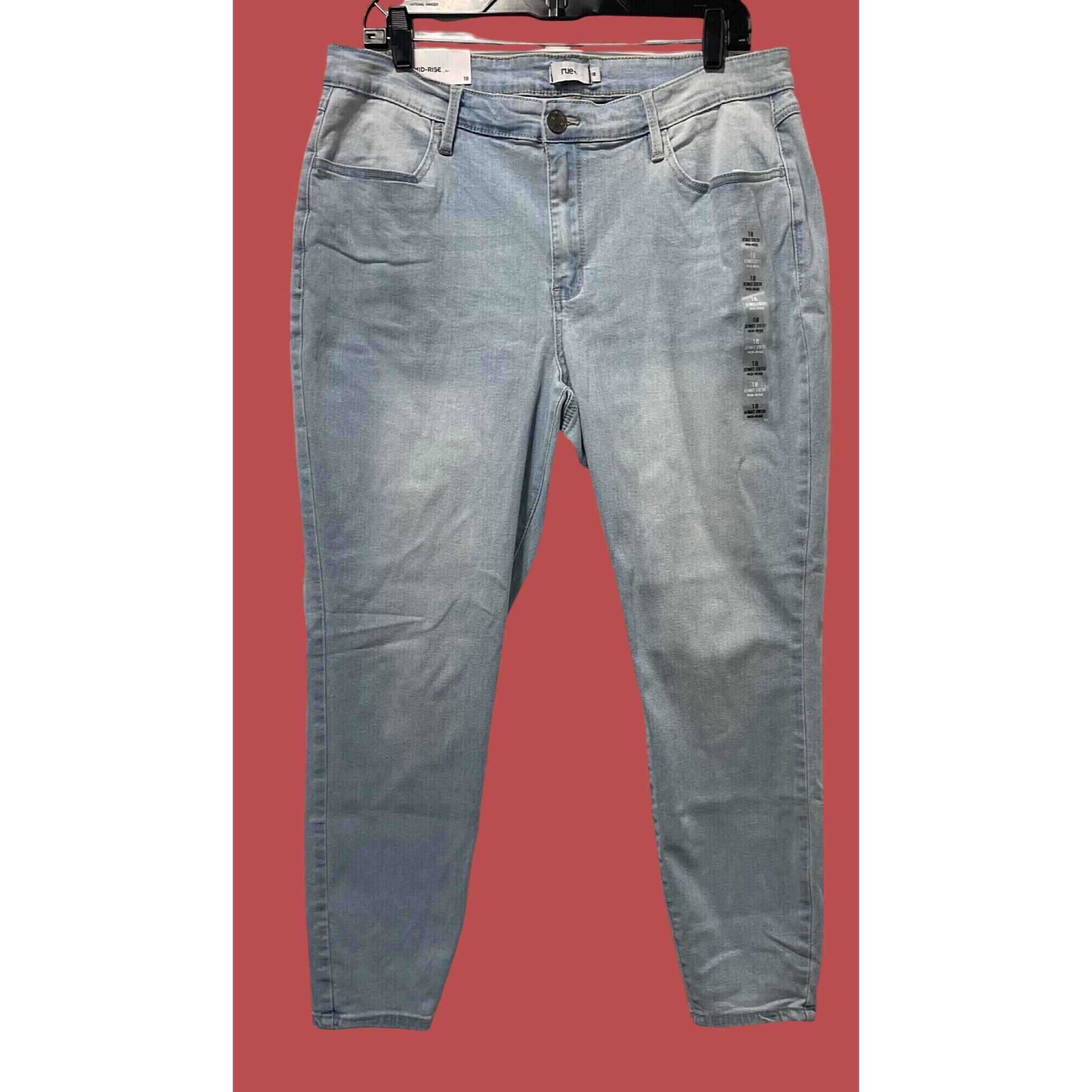 Other Rue + - Women's Ultimate Stretch Mid-Rise Jeans - Light Blue Size 40" / US 18 - 1 Thumbnail