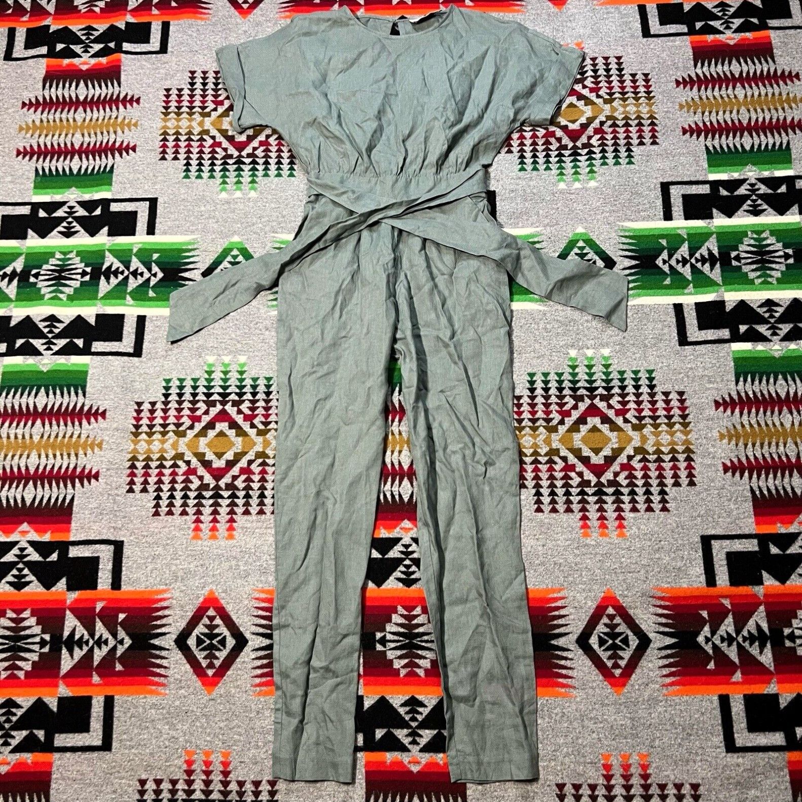 image of Anthropologie Rumer Jumpsuit 100% Linen Sage Green Women’S Size Xs Euc B4 in White, Women's
