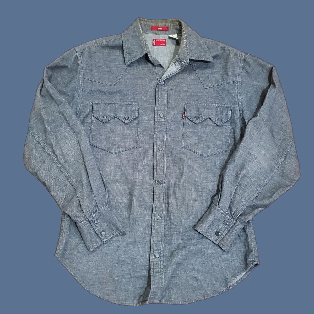 Levi's VINTAGE Levi's Shirt Mens Small Gray Western Snap Button Fitted Long Sleeve Corduroy Size US S / EU 44-46 / 1 - 1 Thumbnail