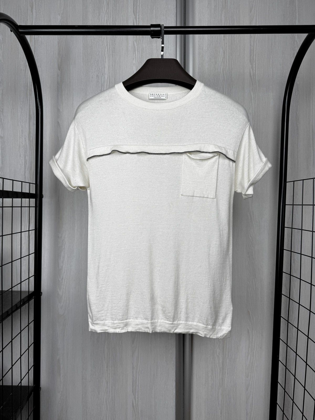 Brunello Cucinelli Brunello Cucinelli cashmere silk white rhinestones tee shirt Size S / US 4 / IT 40 - 1 Thumbnail