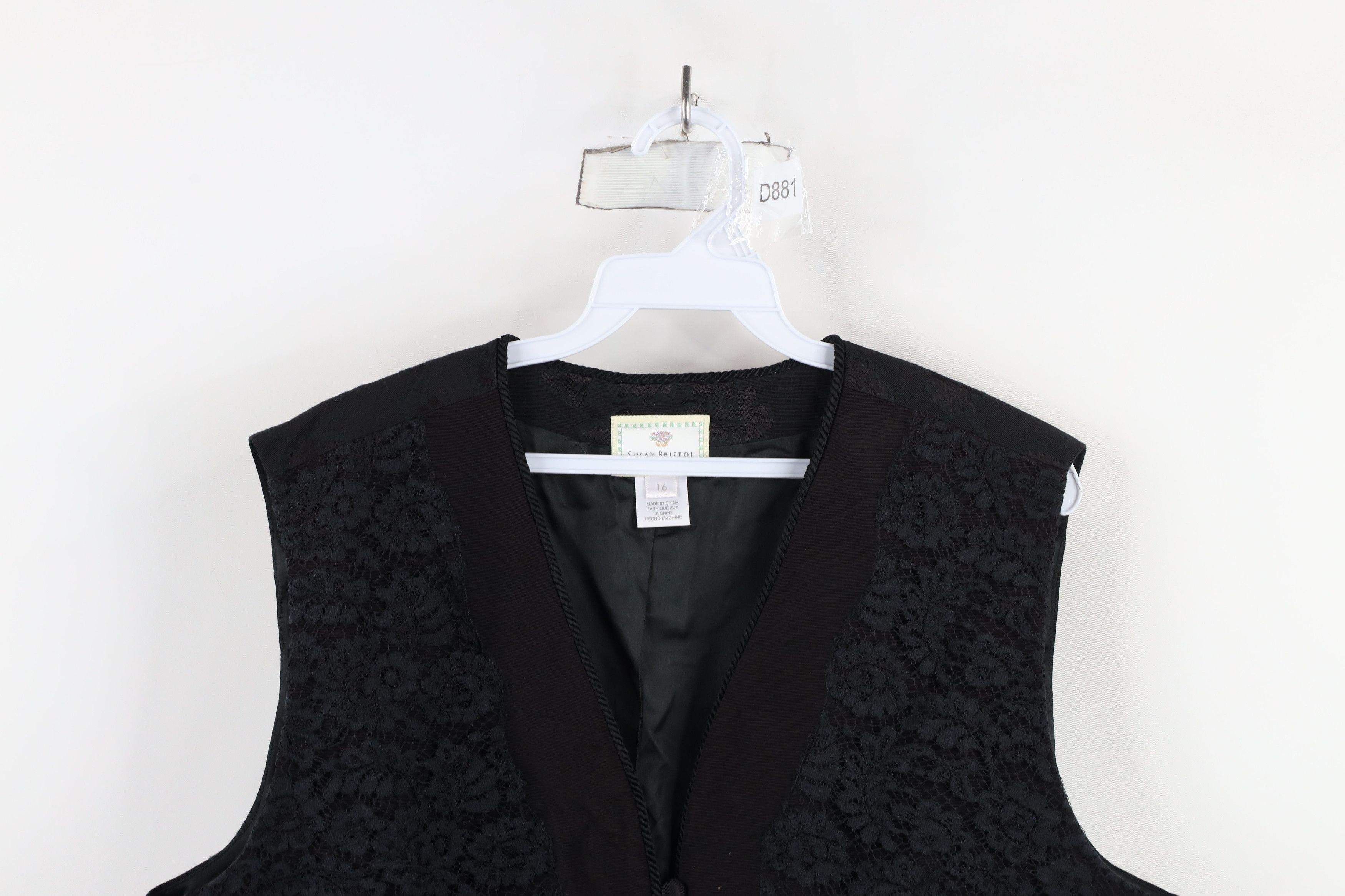 Vintage Vintage 90s Streetwear Lace Flower Suit Vest Jacket Black Size XXL / US 16-18 / IT 52-54 - 2 Thumbnail